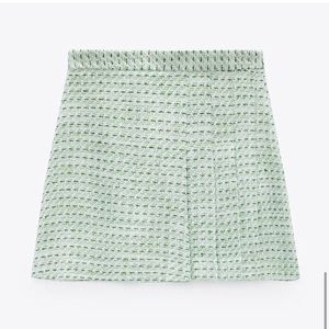 ZARA green tweed front pleat mini skirt medium